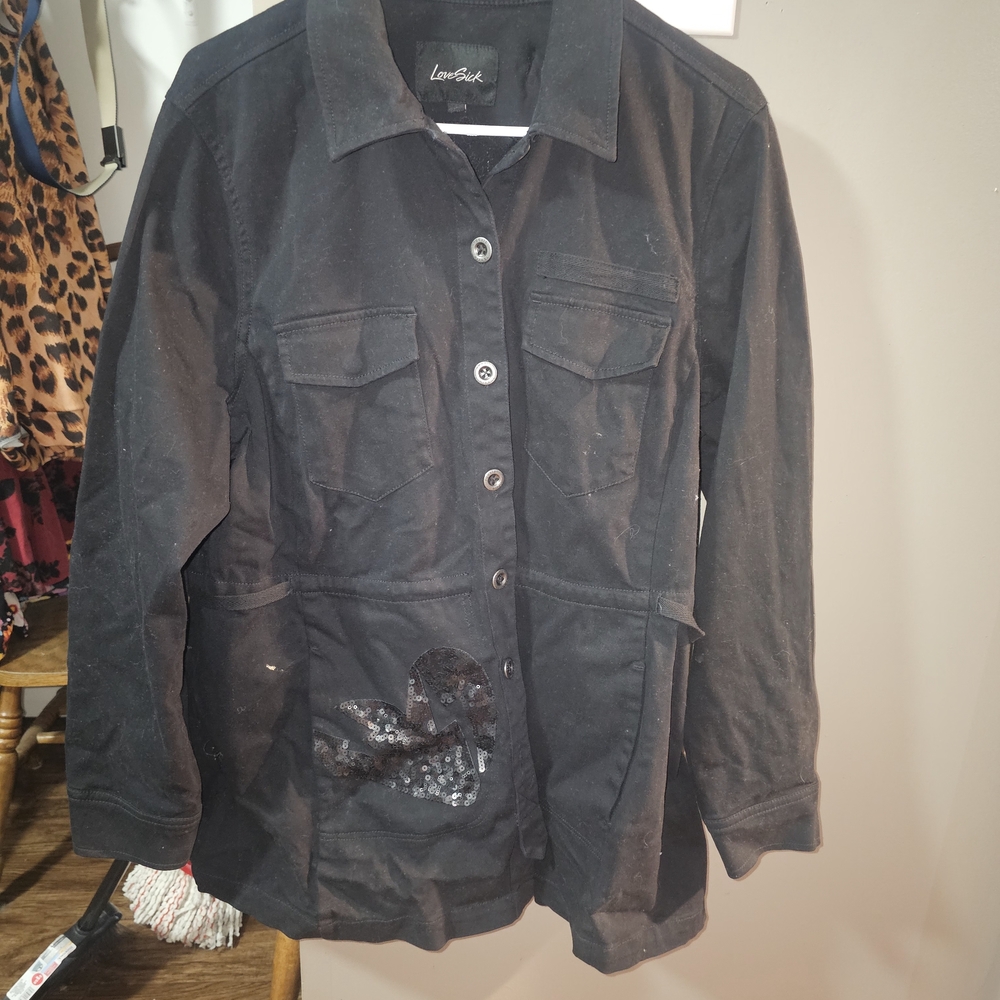 Torrid Black Utility Jacket with Sequin Accent